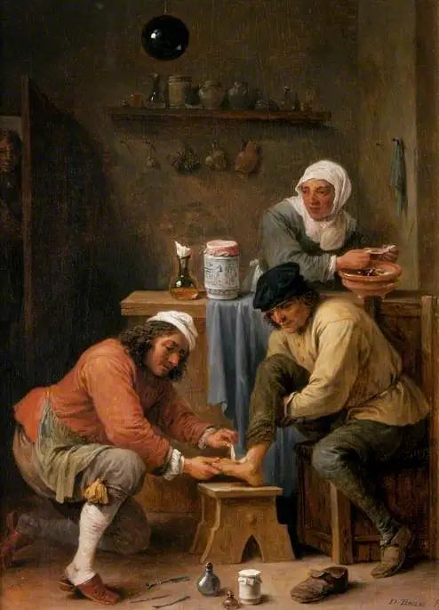 En kirurg som behandler en bondefot - David Teniers den Yngre

Source:
Un chirurgien soignant le pied d'un paysan - David Teniers le Jeune