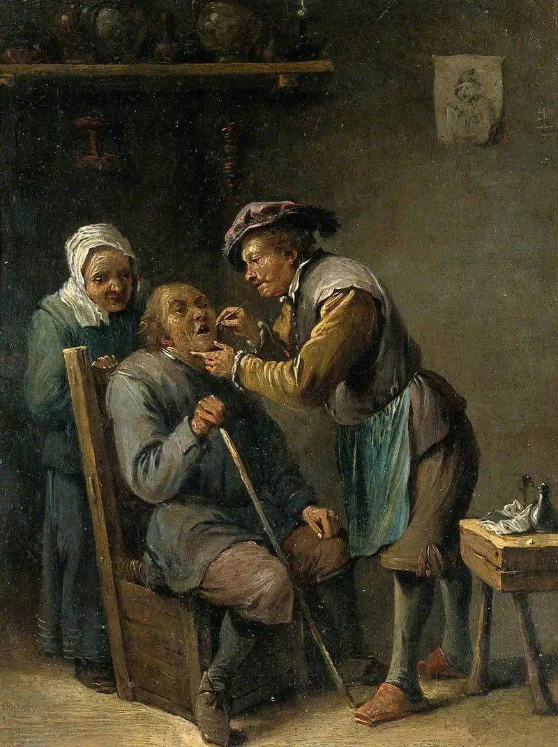 En kirurg som behandler en man som sitter - David Teniers den Yngre

Source:
Un chirurgien soignant les dents d'un homme assis - David Teniers le Jeune