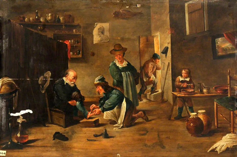 En kirurg behandler en manns fot med gips - David Teniers den Yngre

Source:
Un chirurgien soigne le pied d'un homme avec un plâtre - David Teniers le Jeune