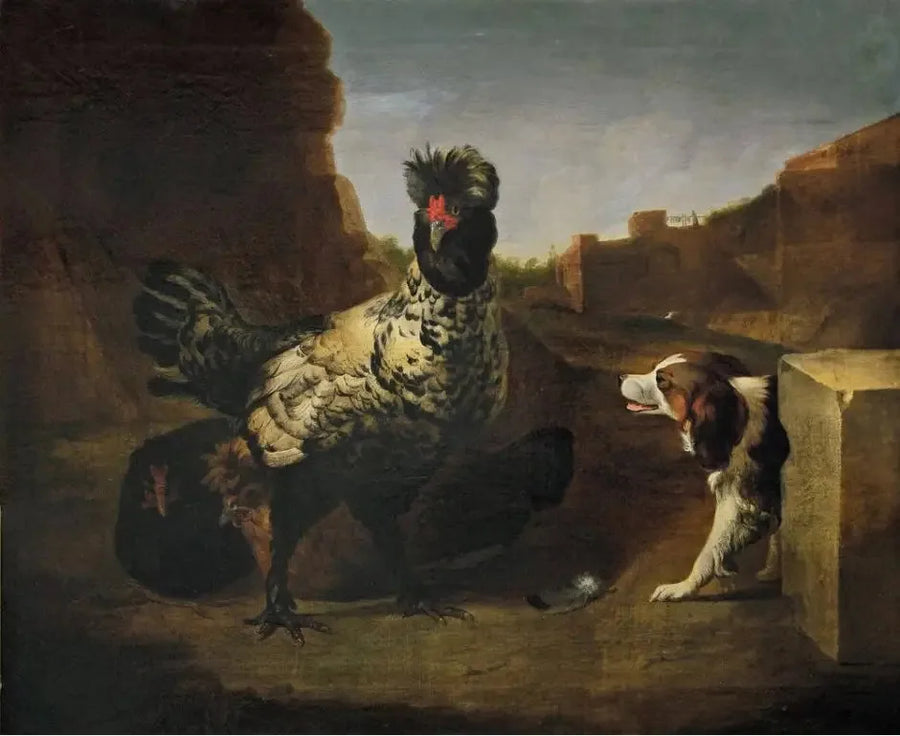 En hane med høner og en hund - Melchior de Hondecoeter