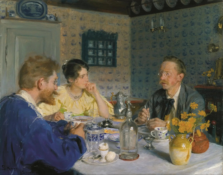 En lunsj. Kunstneren, hans kone og forfatteren Otto Benzon - Peder Severin Krøyer