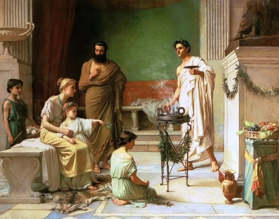 'Et sykt barn brakt til tempelet til Asklepios - John William Waterhouse'