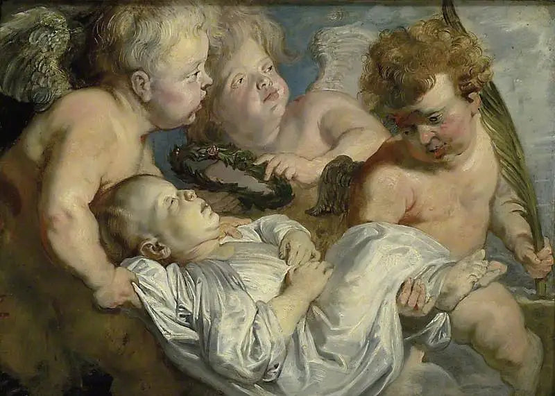 Et barn som er død båret til himmelen av engler - Peter Paul Rubens