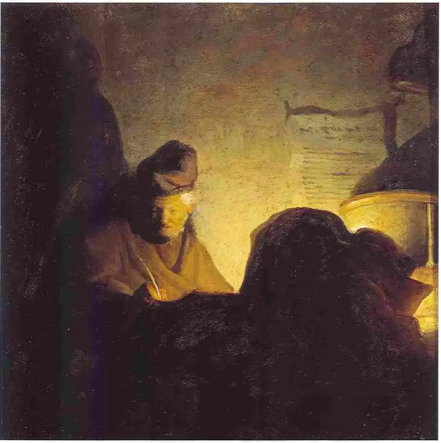 En lærde i lyset fra stearinlysene - Rembrandt