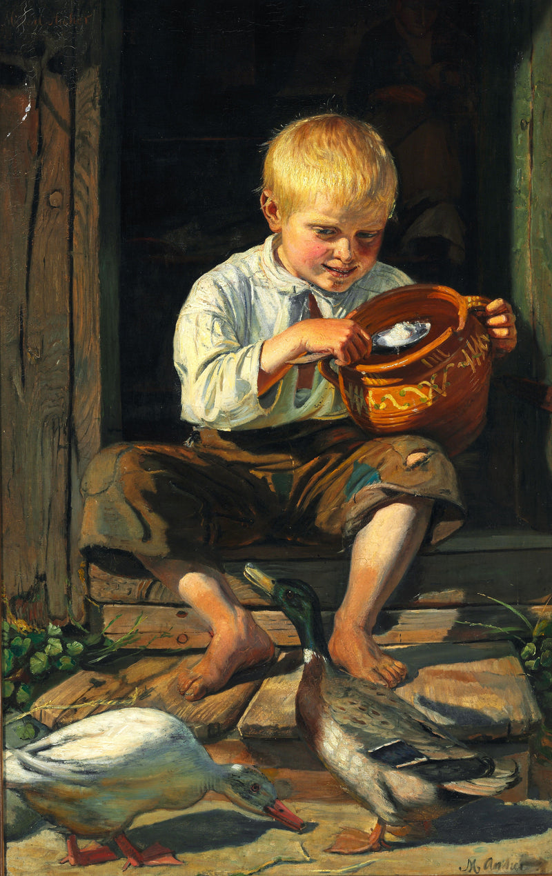 Un garçon qui nourrit les canards - Michael Peter Ancher