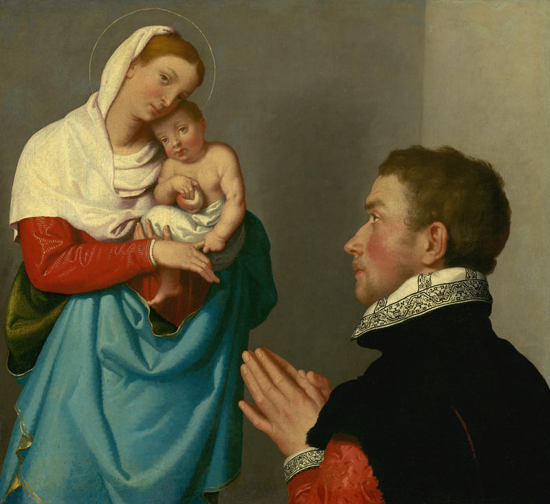 En mann i tilbedelse foran Jomfru Maria - Giovanni Battista Moroni