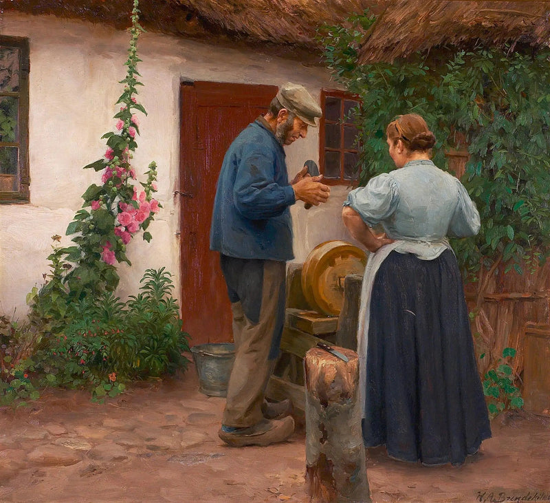 En mann og en kvinne foran en skarpestein. - H. A. Brendekilde

Source:
Un homme et une femme devant une pierre à aiguiser. - H. A. Brendekilde