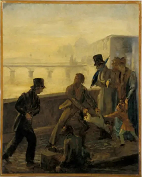 En mann kaster hunden sin i vannet - Honoré Daumier