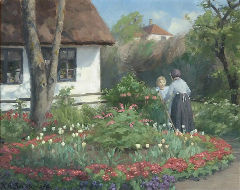 En sommerdag i hagen. To kvinner snakker foran porten. - H. A. Brendekilde

Source:
Un jour d'été au jardin. Deux femmes discutent devant le portail. - H. A. Brendekilde