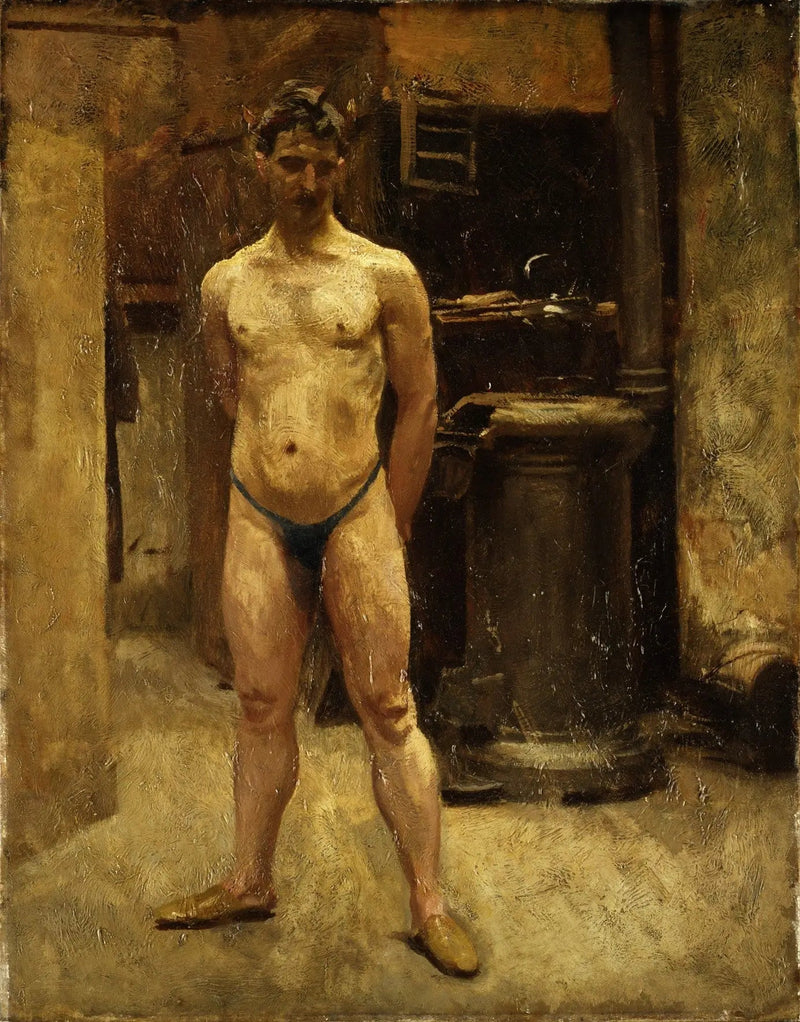 En mannlig mannequin står foran en ovn - John Singer Sargent