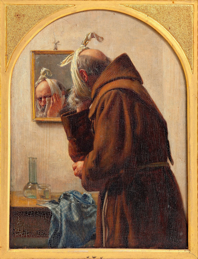En munk undersøker seg selv i et speil - Carl Heinrich Bloch