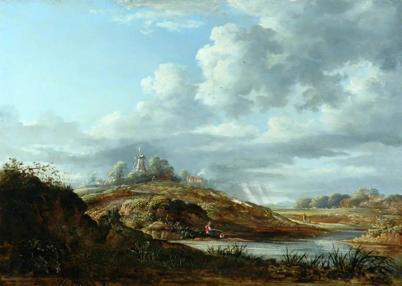 Et vindmølle over en elv - John Constable