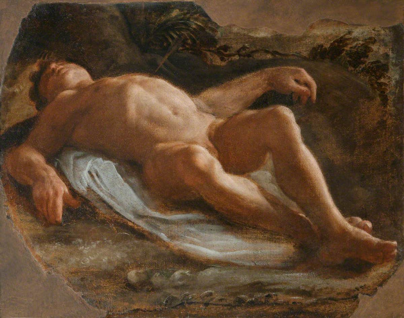 En mannlig nakenfigur i profil (fragment) - Annibale Carracci