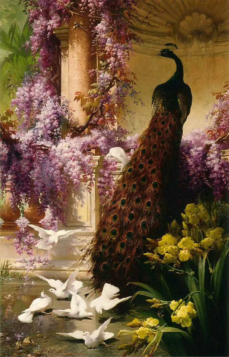 En påfugl og duer i en hage - Eugène Bidau

Source:
Un paon et des colombes dans un jardin - Eugène Bidau