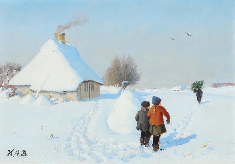 Et snødekt landskap med to barn i snøen. - H. A. Brendekilde

Source:
Un paysage enneigé avec deux enfants dans la neige. - H. A. Brendekilde