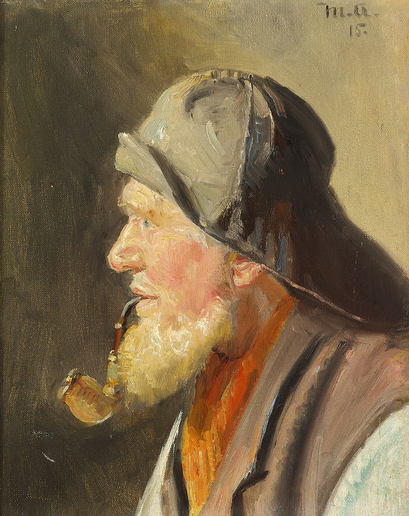 Un pêcheur avec une pipe et un ciré. - Michael Peter Ancher