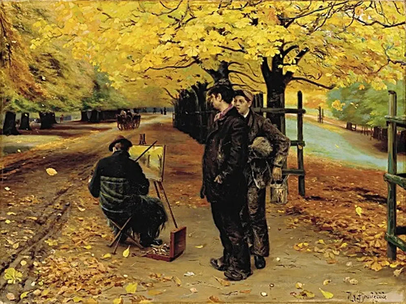 En maler ved sitt staffeli en høstdag i Dyrehaven, nær København. - H. A. Brendekilde

Source:
Un peintre à son chevalet un jour d'automne à Dyrehaven, près de Copenhague. - H. A. Brendekilde