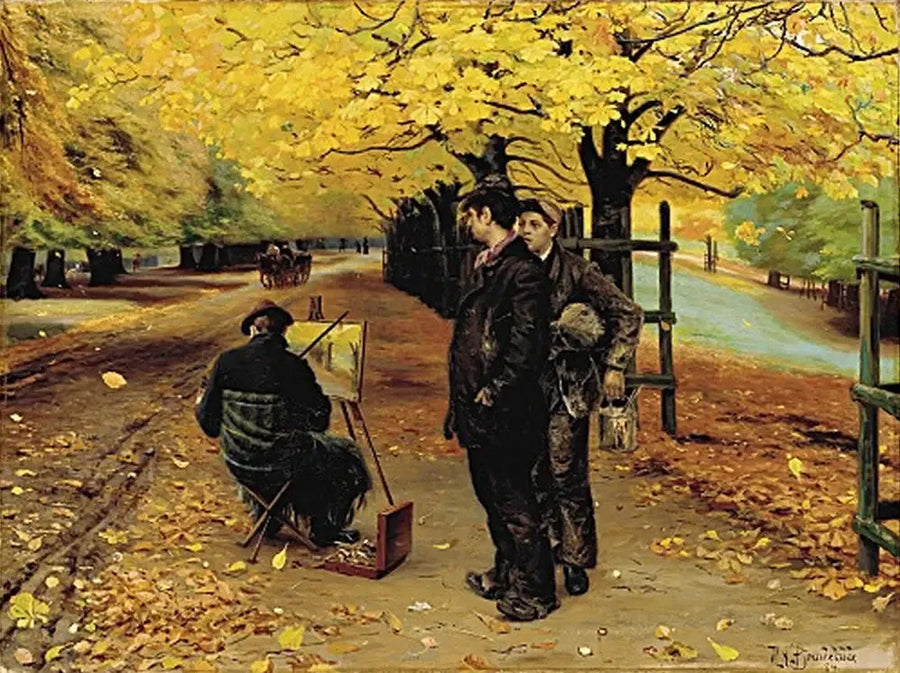 En maler ved sitt staffeli en høstdag i Dyrehaven, nær København. - H. A. Brendekilde

Source:
Un peintre à son chevalet un jour d'automne à Dyrehaven, près de Copenhague. - H. A. Brendekilde