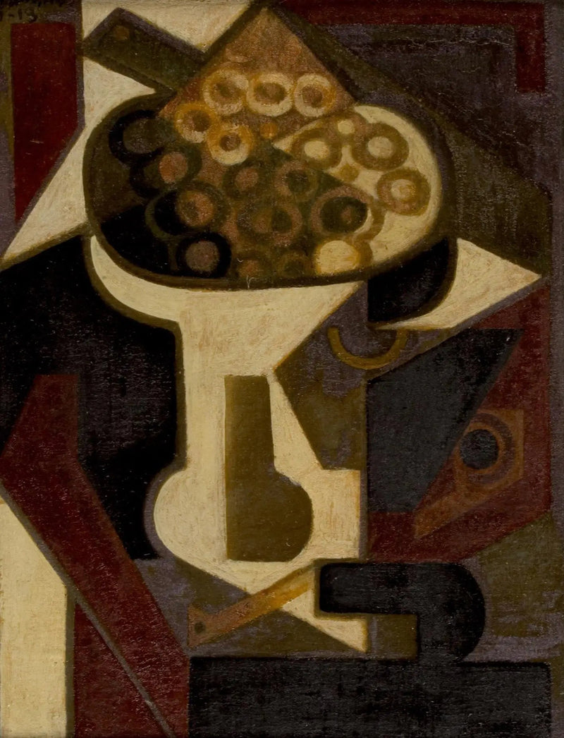 En skål med druer og en pipe på et bord - Juan Gris