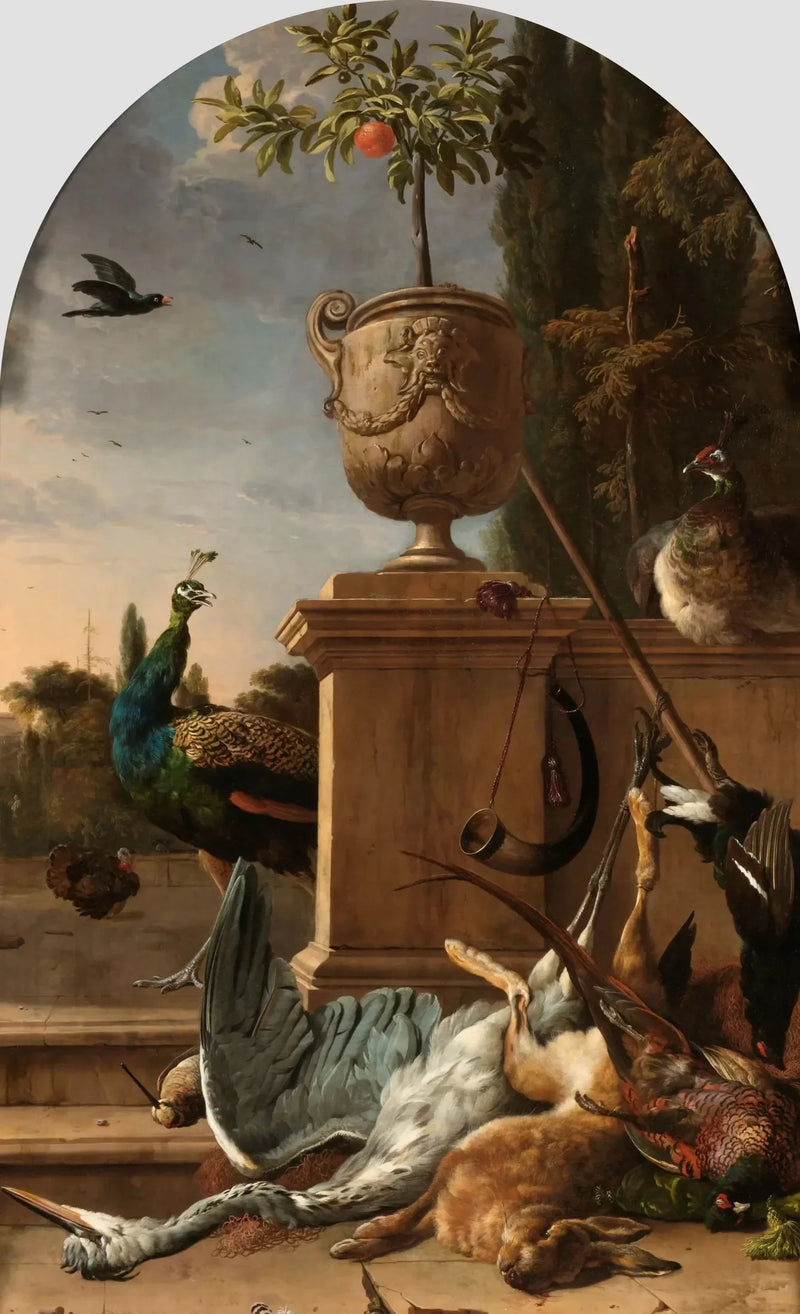 En jegerveske på en terrasse - Melchior de Hondecoeter