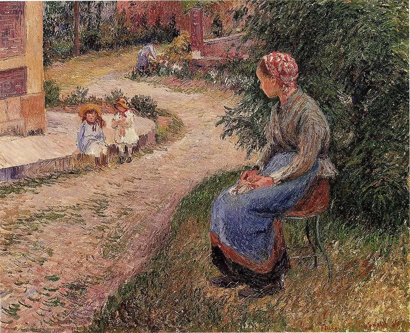 En tjener som sitter i Eragny-hagen - Camille Pissarro