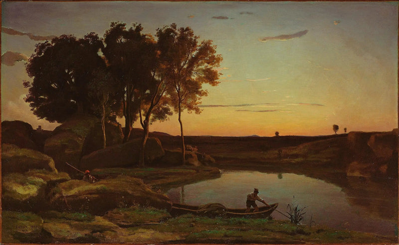 En kveld, landskap - Jean-Baptiste Camille Corot