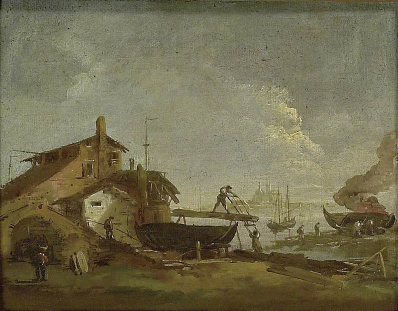 En venetiansk verft eller skipsverft - Francesco Guardi