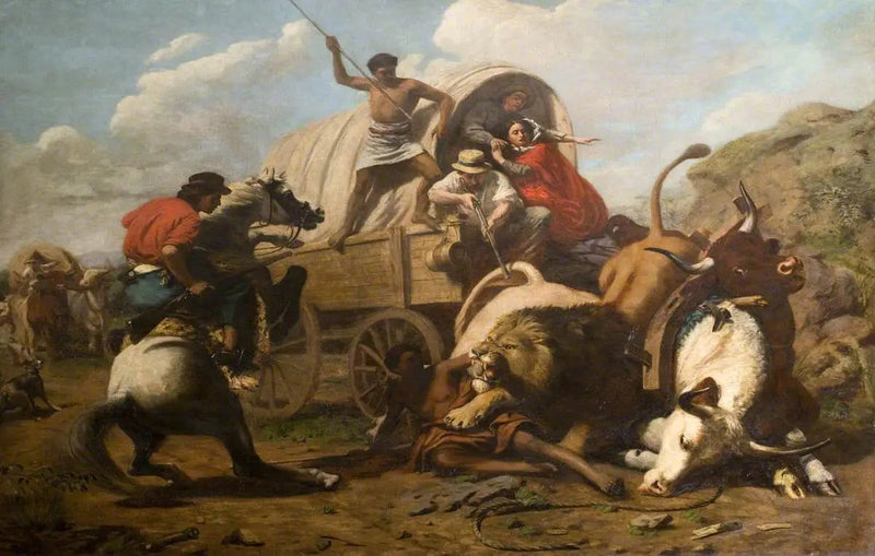 En oksetog angrepet av en løve - Edwin Henry Landseer

Source:
Un train de bœufs attaqué par un lion - Edwin Henry Landseer