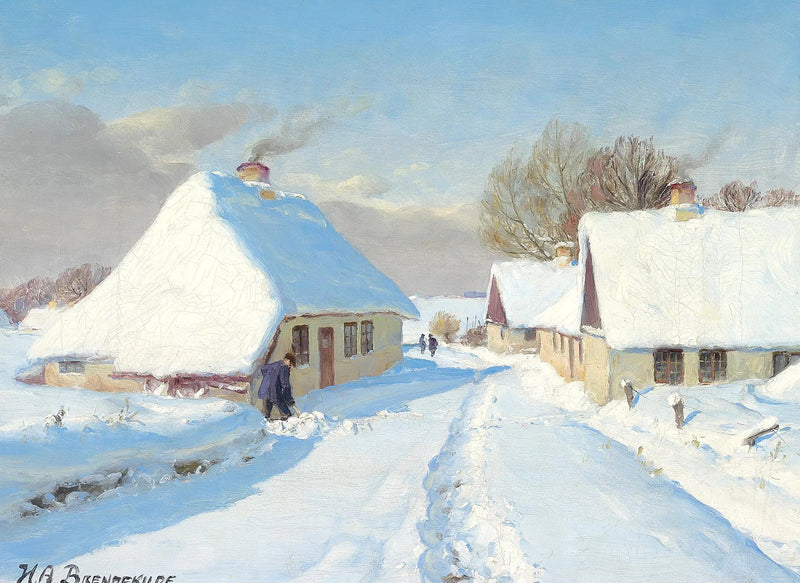 Et landsby dekket av snø. - H. A. Brendekilde

Source:
Un village couvert de neige. - H. A. Brendekilde