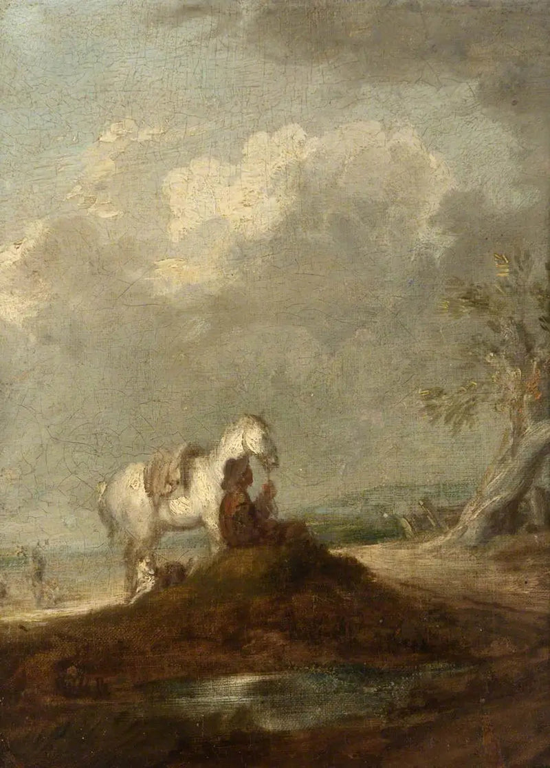 En reisende som sitter på en landevei, holder en hvit hest - Thomas Gainsborough

Source:
Un voyageur assis sur une route de campagne, tenant un cheval blanc - Thomas Gainsborough