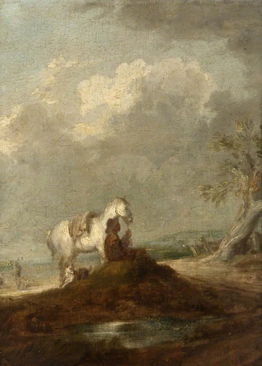 En reisende som sitter på en landevei, holder en hvit hest - Thomas Gainsborough

Source:
Un voyageur assis sur une route de campagne, tenant un cheval blanc - Thomas Gainsborough