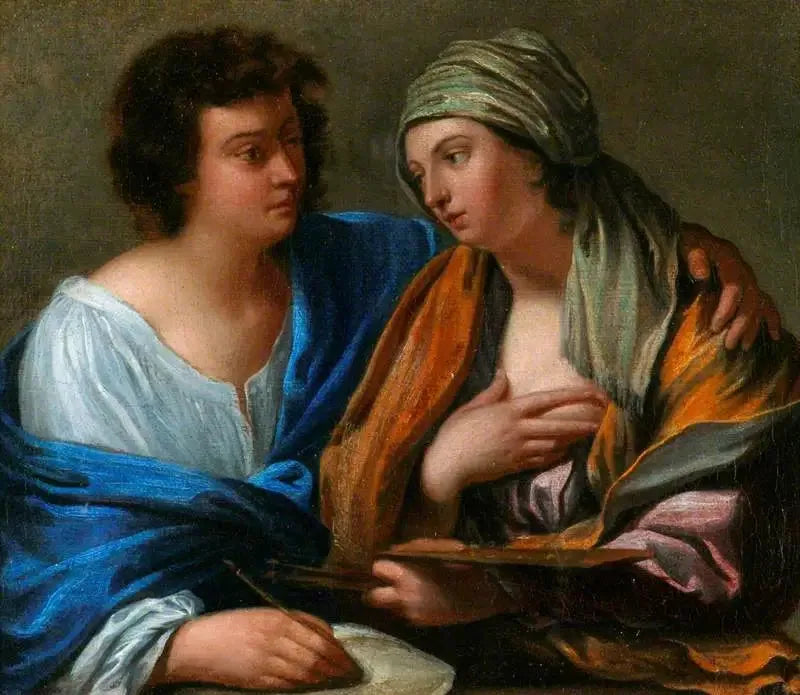 En allegori av maleriet: en mann og en kvinne som representerer «Disegno» og «Colore» - Guido Reni