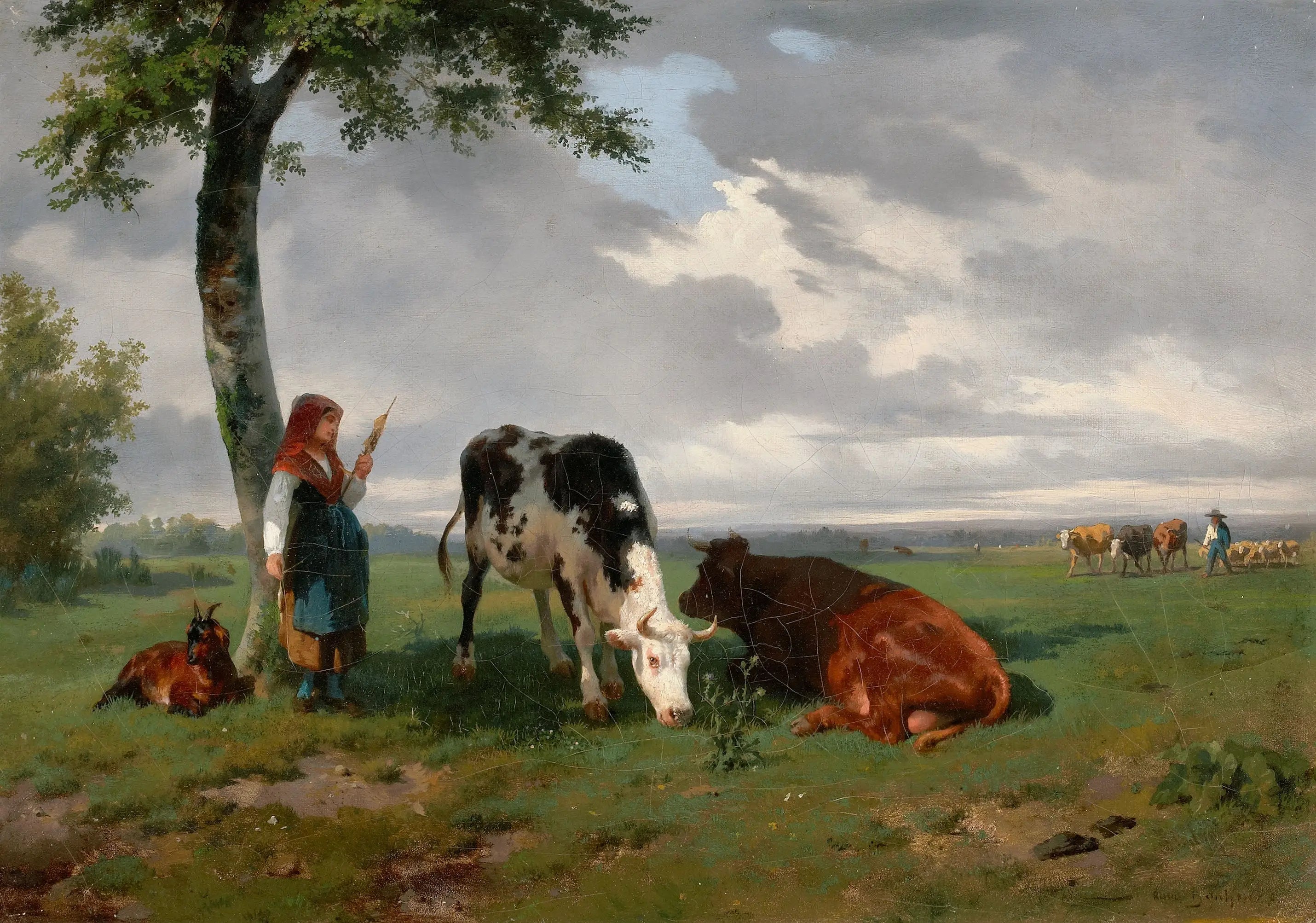 Une bergère avec une chèvre et deux vaches dans un pré - Rosa Bonheur image 1 tableau peint à l’huile sur toile