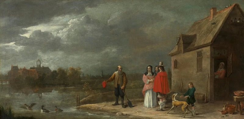En familie står oppreist i et landskap med et hus omgitt av vollgraver i bakgrunnen - David Teniers den Yngre

Source:
Une famille debout dans un paysage avec une maison entourée de douves en arrière-plan - David Teniers le Jeune