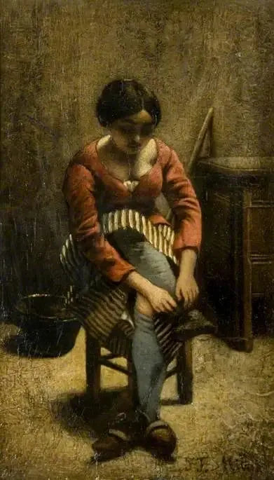 En kvinne justerer strømpebøya - Jean-François Millet