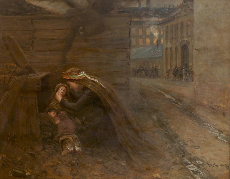 En kvinne bringer mat til to barn. - H. A. Brendekilde

Source:
Une femme apporte de la nourriture à deux enfants. - H. A. Brendekilde