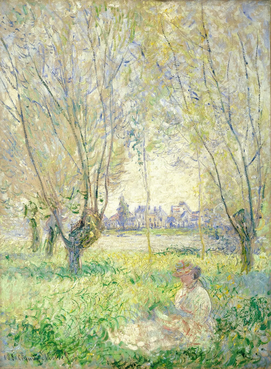 En kvinne sittende under piletrærne - Claude Monet