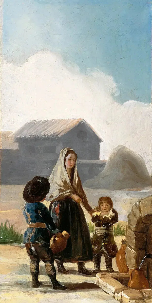 En kvinne og to barn ved fontenen - Francisco de Goya