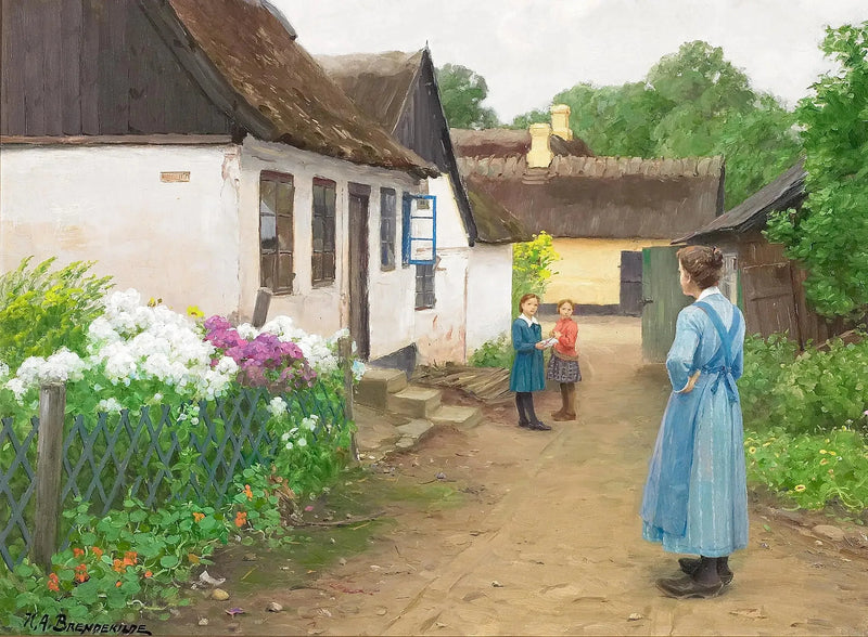 En kvinne og noen barn i en liten gate i en landsby. - H. A. Brendekilde

Source:
Une femme et quelques enfants dans une petite rue d'un village. - H. A. Brendekilde
