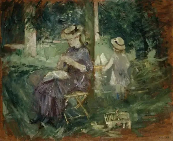 En kvinne og et barn i en hage - Berthe Morisot