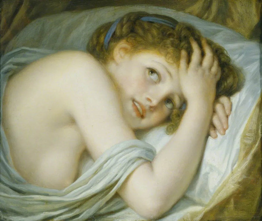 En jente som ligger i sengen sin - Jean-Baptiste Greuze