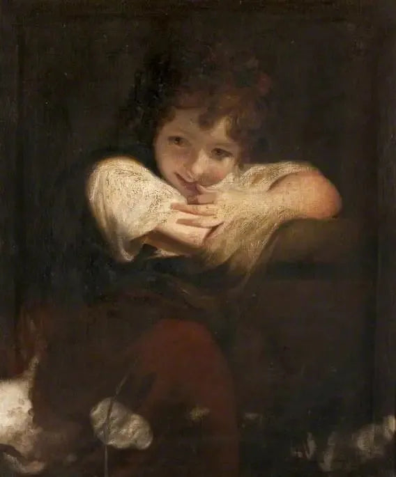 En jente som støtter seg på en sokkel (Jenta som ler) - Joshua Reynolds