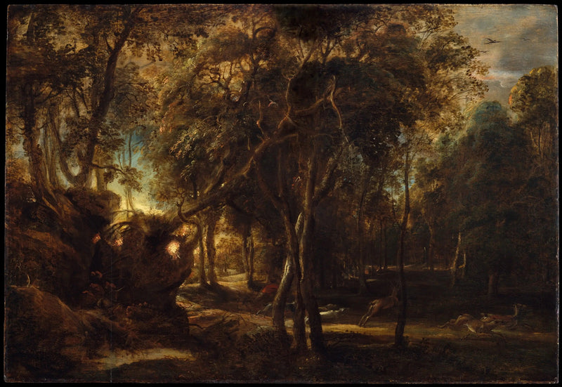 En skog ved daggry med hjortejakt - Peter Paul Rubens