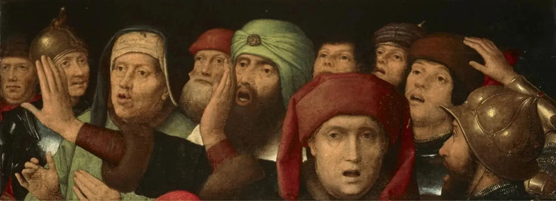 En hånende folkemengde: fragment av en hån mot Kristus - Hans Memling