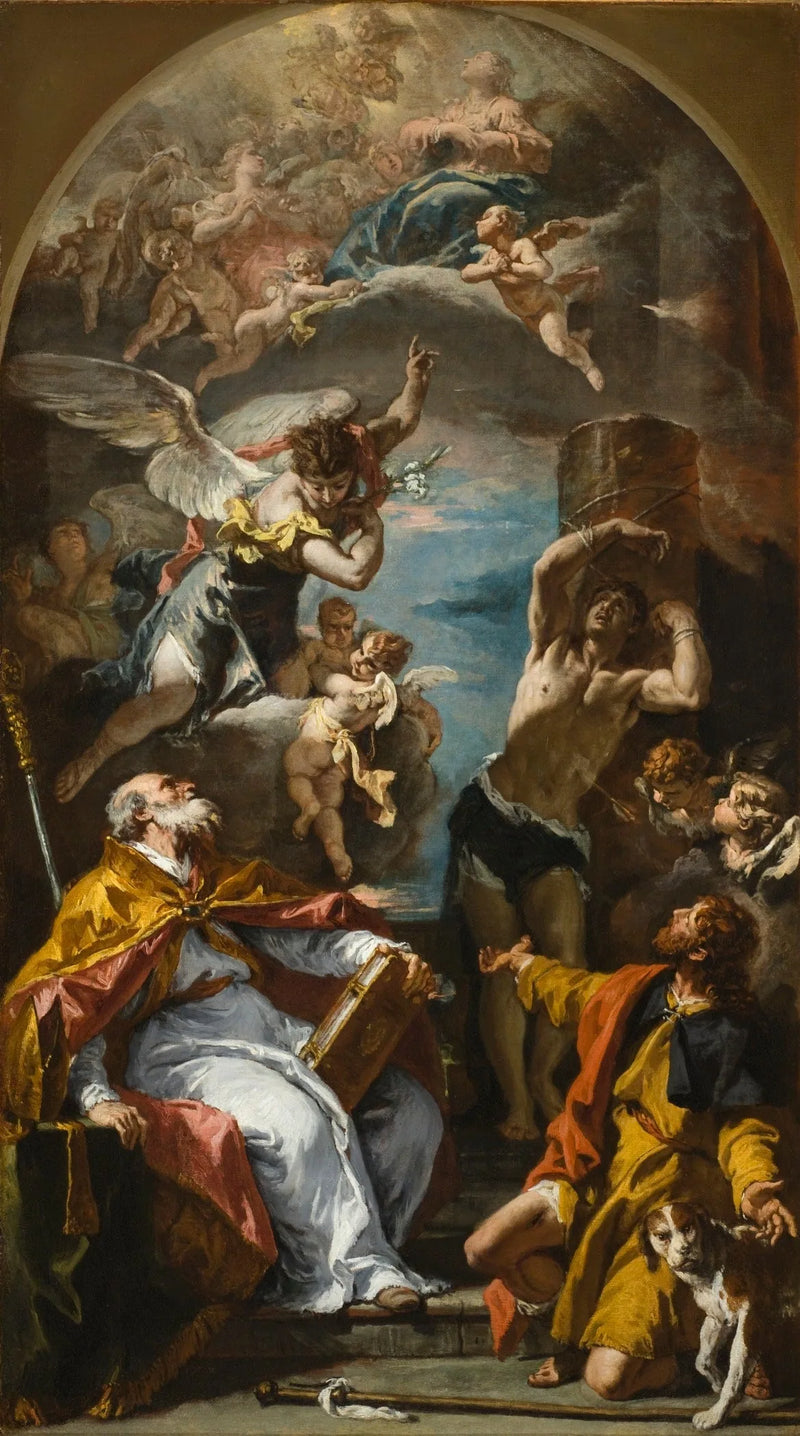 En Ære av Jomfruen med ærkeengelen Gabriel og helgenerne Eusèbe, Roch og Sebastian - Sebastiano Ricci