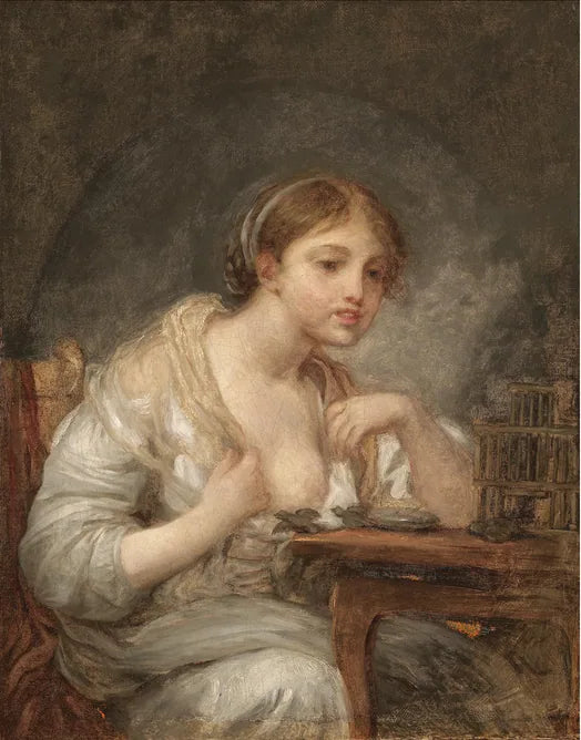 En ung kvinne med et fuglebur - Jean-Baptiste Greuze
