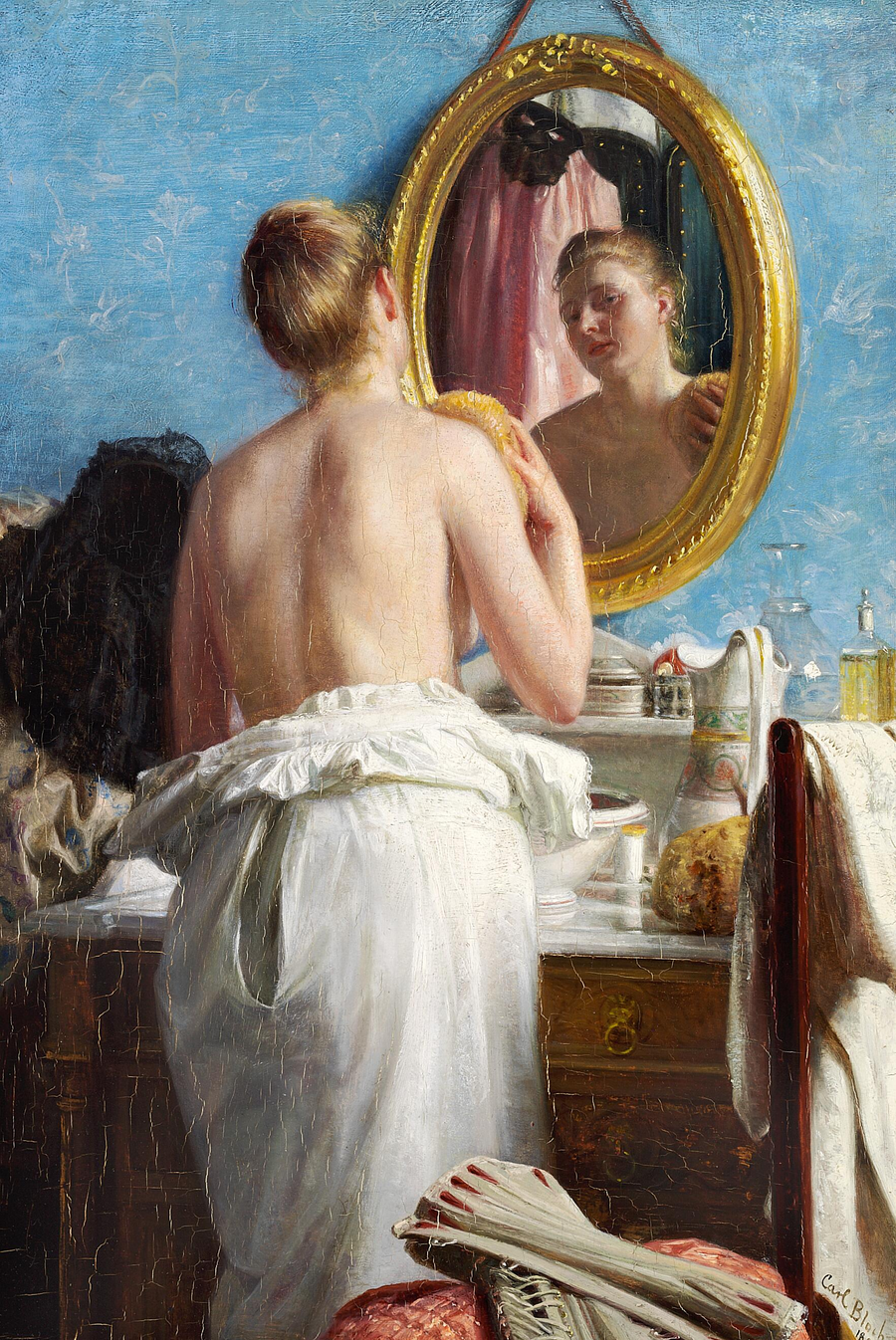 En ung kvinne vasker seg før karnevalet. - Carl Heinrich Bloch