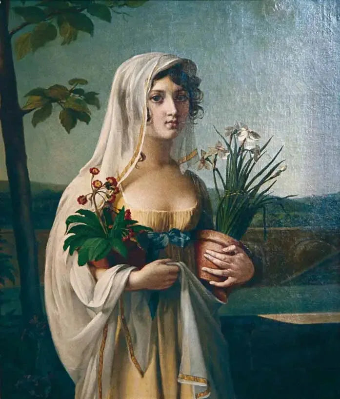 En ung jente som bærer to blomsterpotter - Marie-Guillemine Benoist