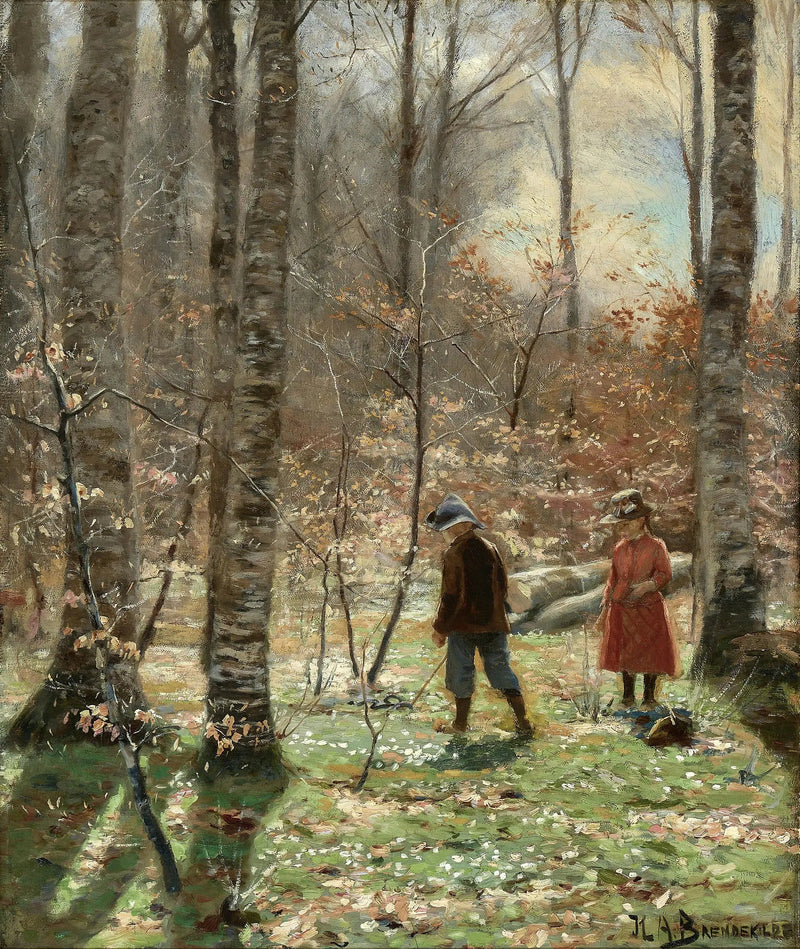 En vårdag i skogen med en gutt og en jente som plukker anemoner. - H. A. Brendekilde

Source:
Une journée de printemps dans la forêt avec un garçon et une fille cueillant des anémones. - H. A. Brendekilde