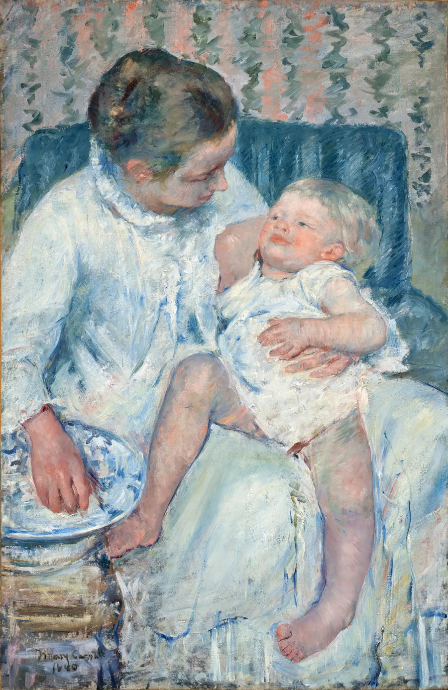 En mor i ferd med å vaske sitt sovende barn - Mary Cassatt